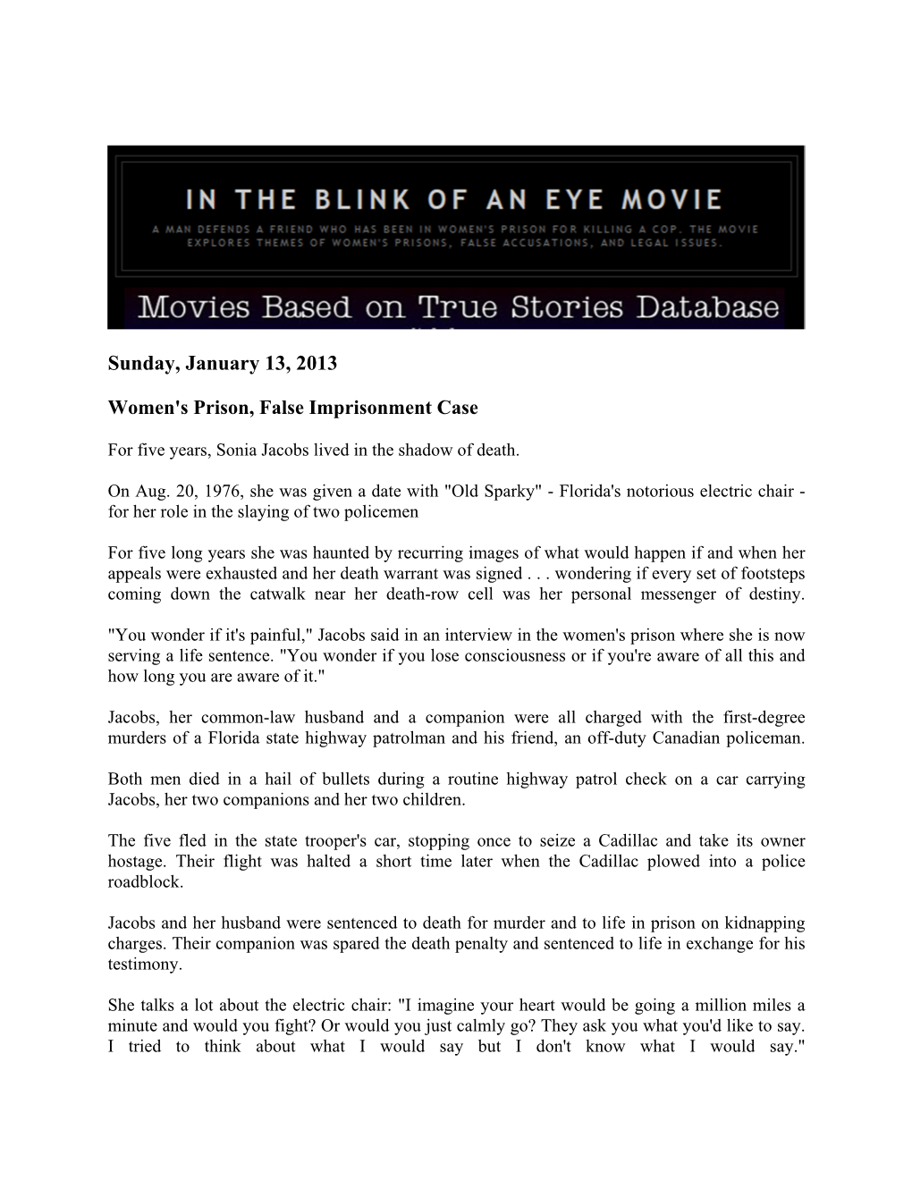 In the Blink of an Eye, Movies Based on True Stories, Women's Prison