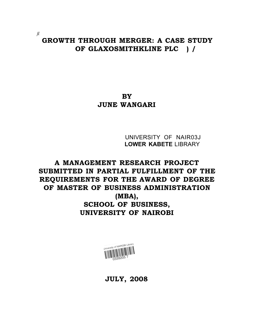 A Case Study of Glaxosmithkline Plc )