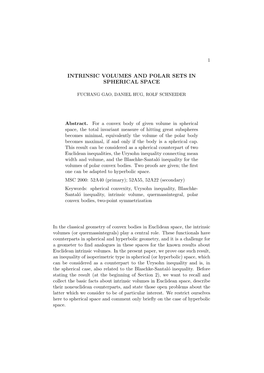 Intrinsic Volumes and Polar Sets in Spherical Space