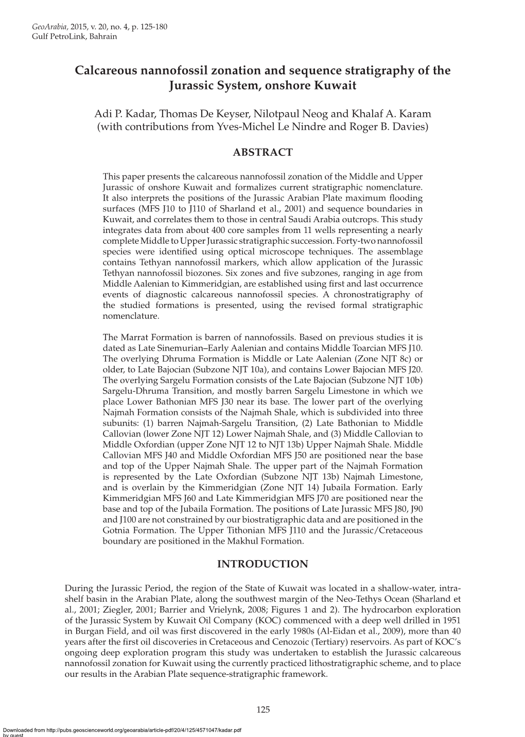 Calcareous Nannofossil Zonation and Sequence Stratigraphy of the Jurassic System, Onshore Kuwait