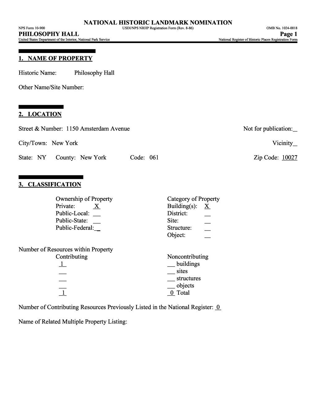 PHILOSOPHY HALL Page 1 United States Department of the Interior, National Park Service______National Register of Historic Places Registration Form