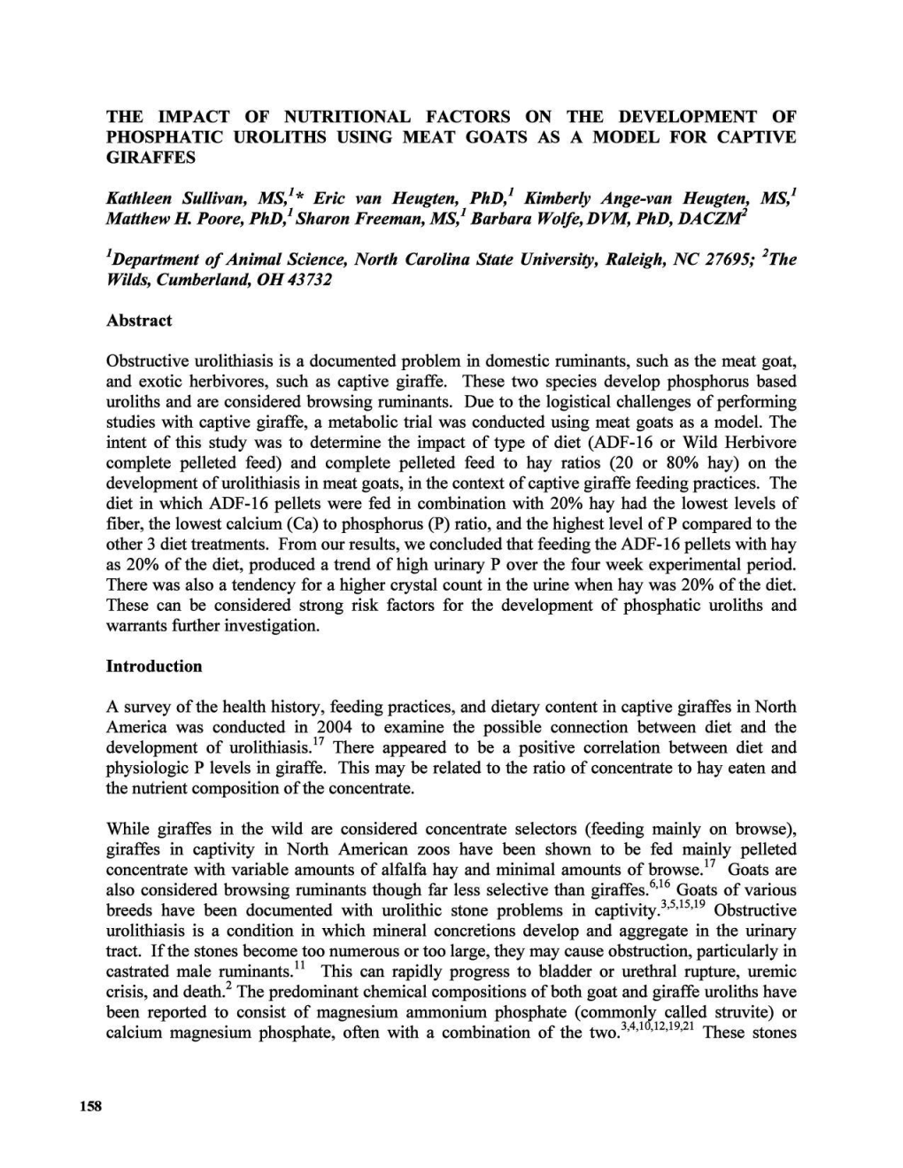 The Impact of Nutritional Factors on the Development of Phosphatic Uroliths Using Meat Goats As a Model for Captive Giraffes