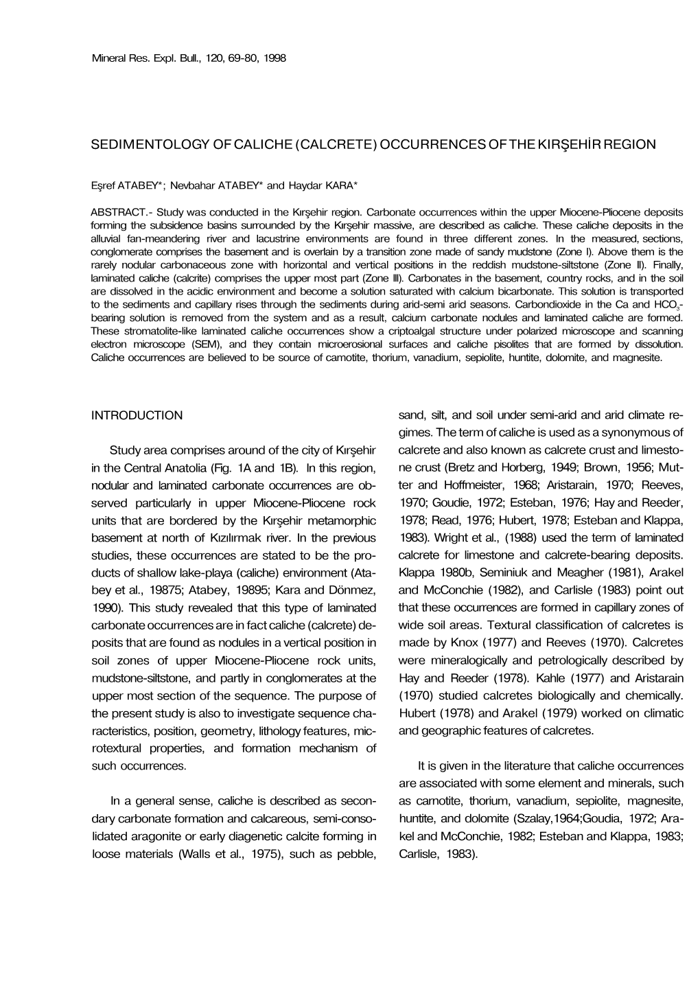 Sedimentology of Caliche (Calcrete) Occurrences of the Kirşehir Region