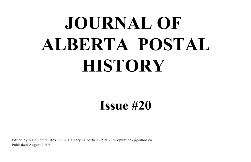 JOURNAL of ALBERTA POSTAL HISTORY Issue