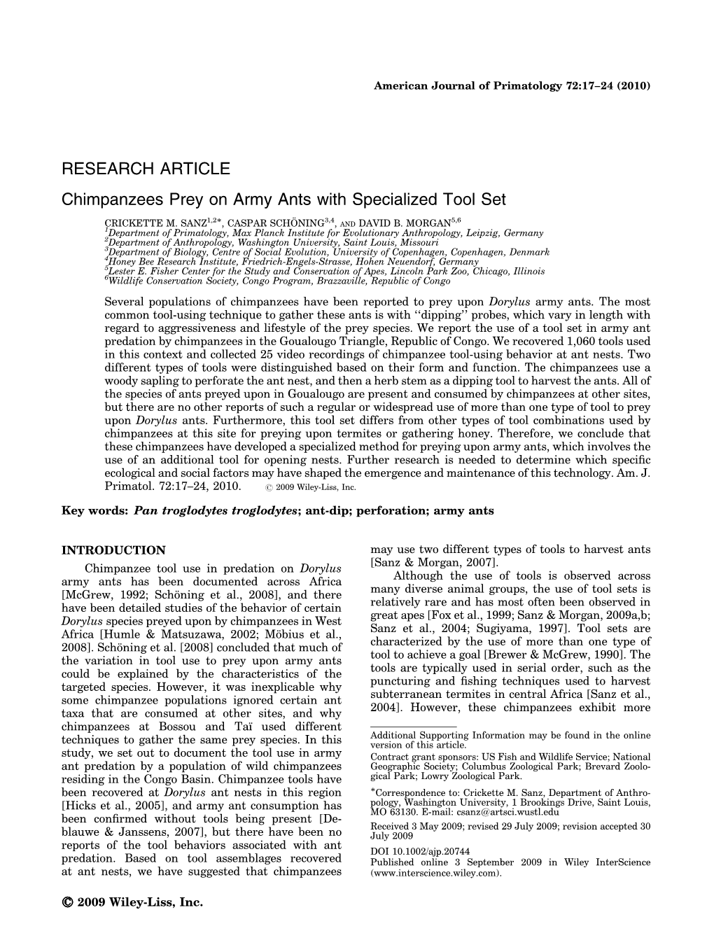 Chimpanzees Prey on Army Ants with Specialized Tool Set