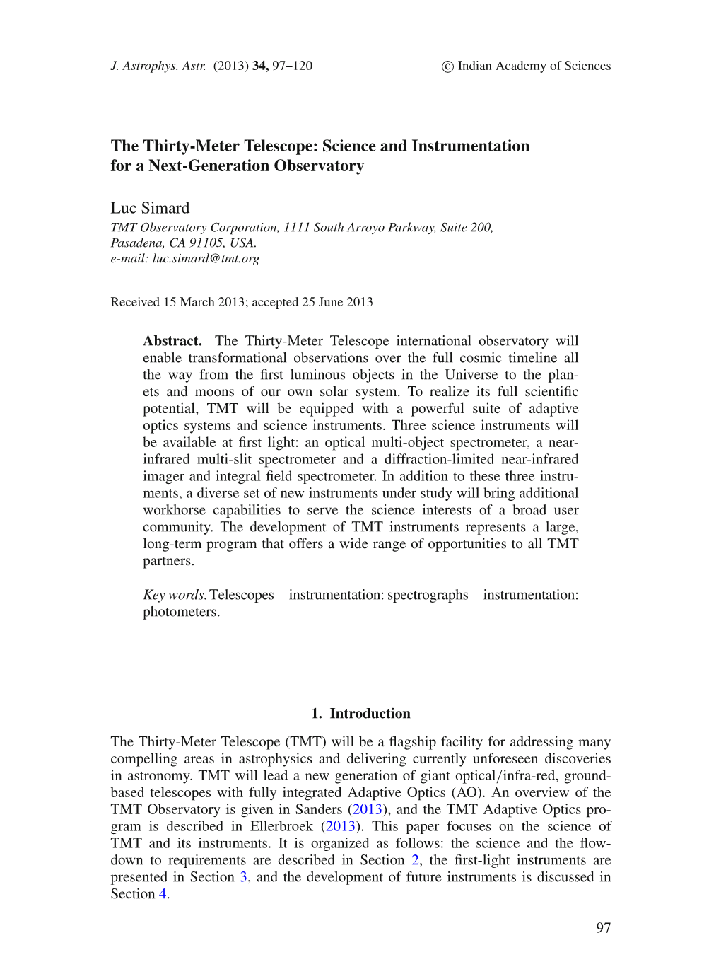 The Thirty-Meter Telescope: Science and Instrumentation for a Next-Generation Observatory