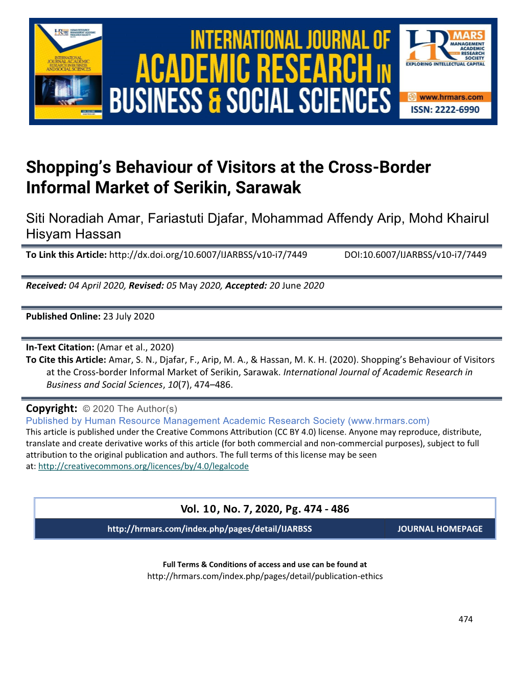 Shopping's Behaviour of Visitors at the Cross-Border Informal Market of Serikin, Sarawak