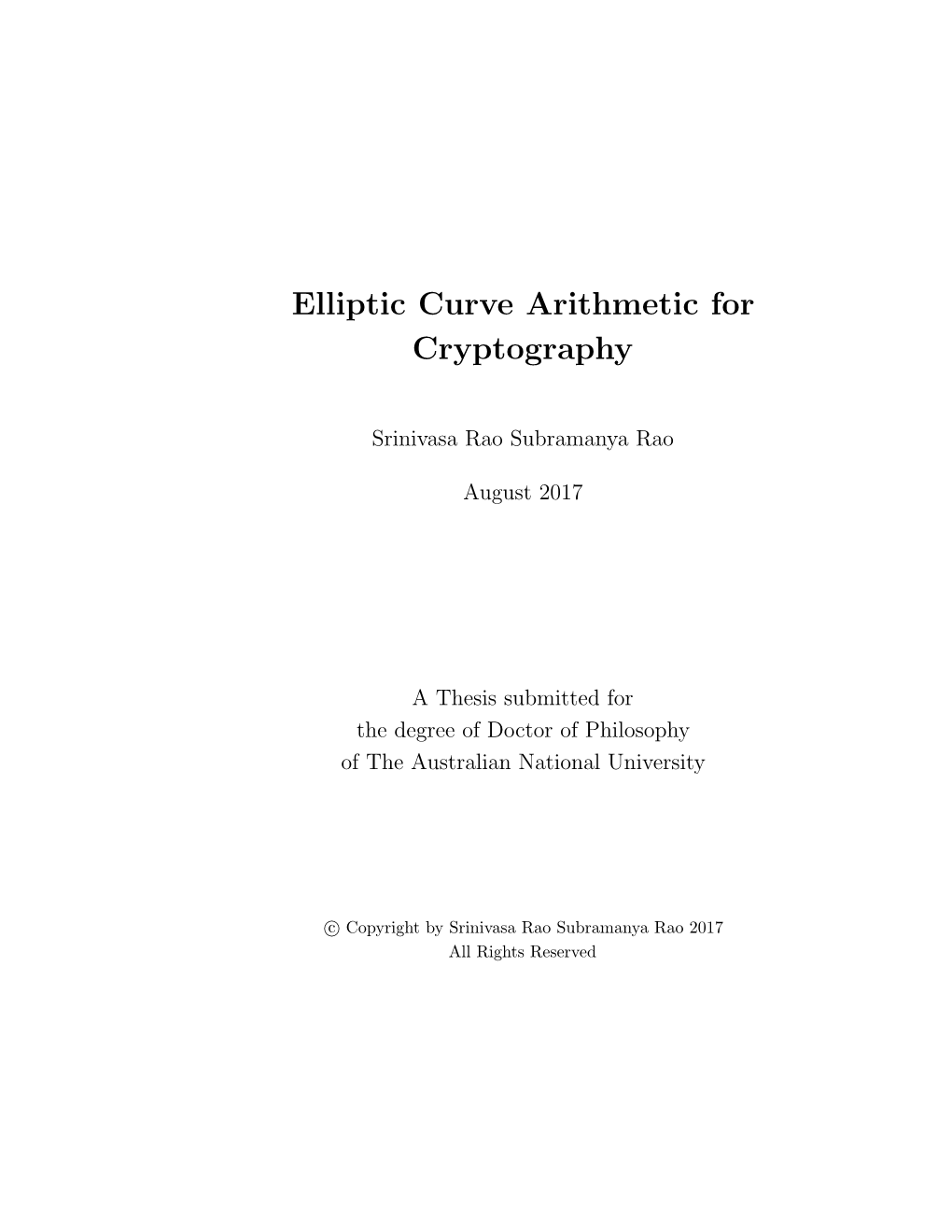 Elliptic Curve Arithmetic for Cryptography