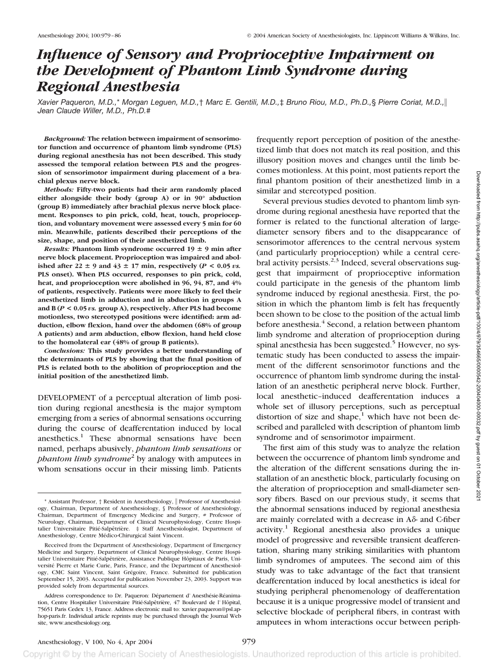 Influence of Sensory and Proprioceptive Impairment on The