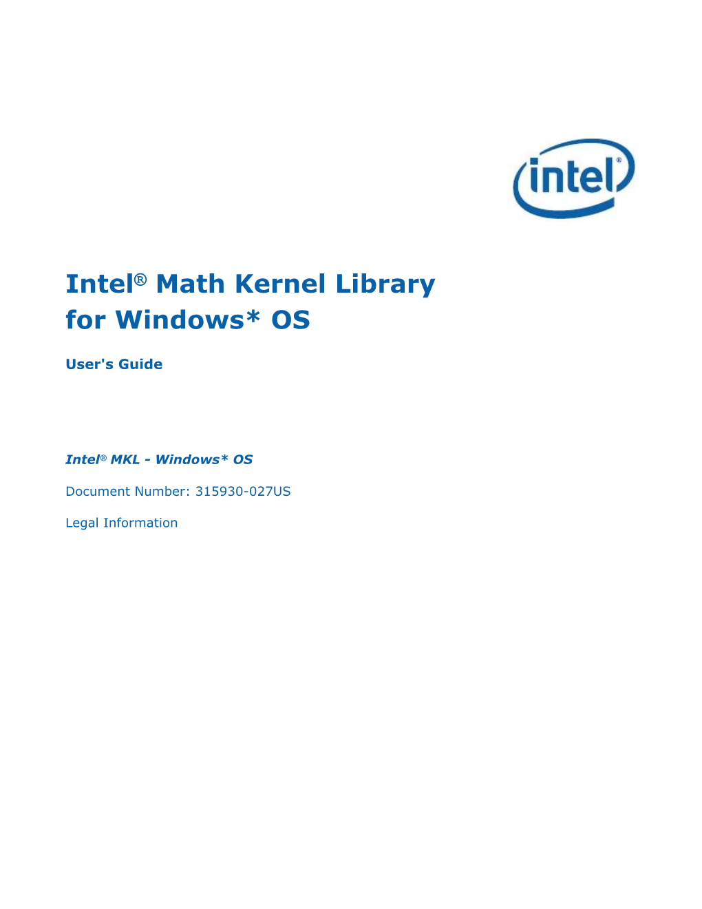 Intel® Math Kernel Library for Windows* OS User's Guide