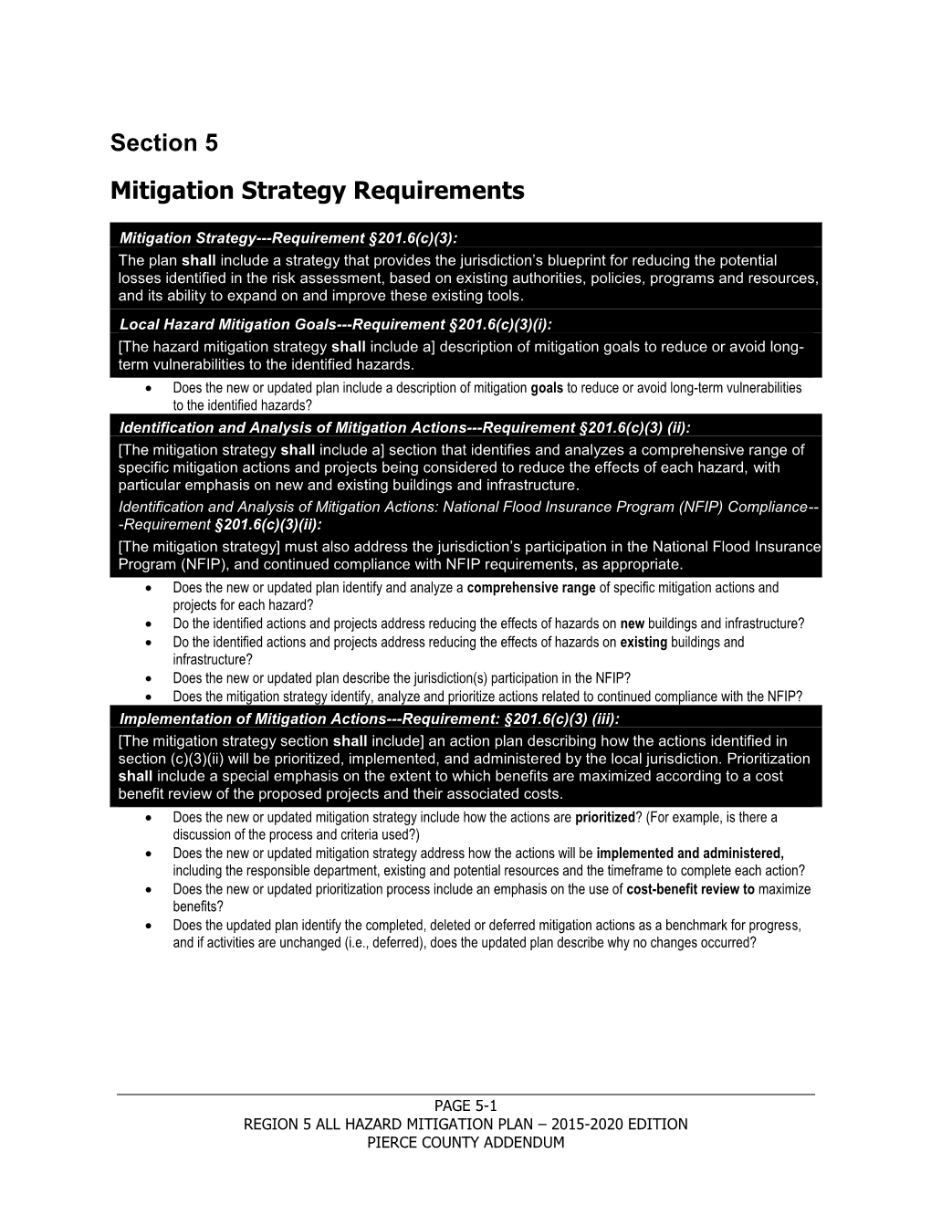 Section 5 Mitigation Strategy Requirements