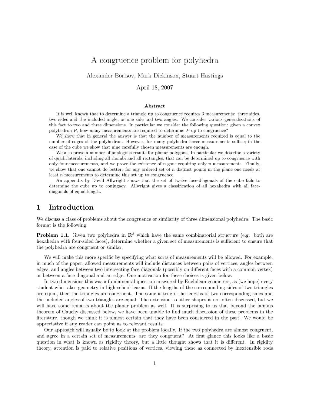 A Congruence Problem for Polyhedra