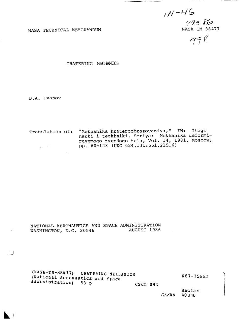 795-Rib NASA TECHNICAL MEMORANDUM NASA TM-88477