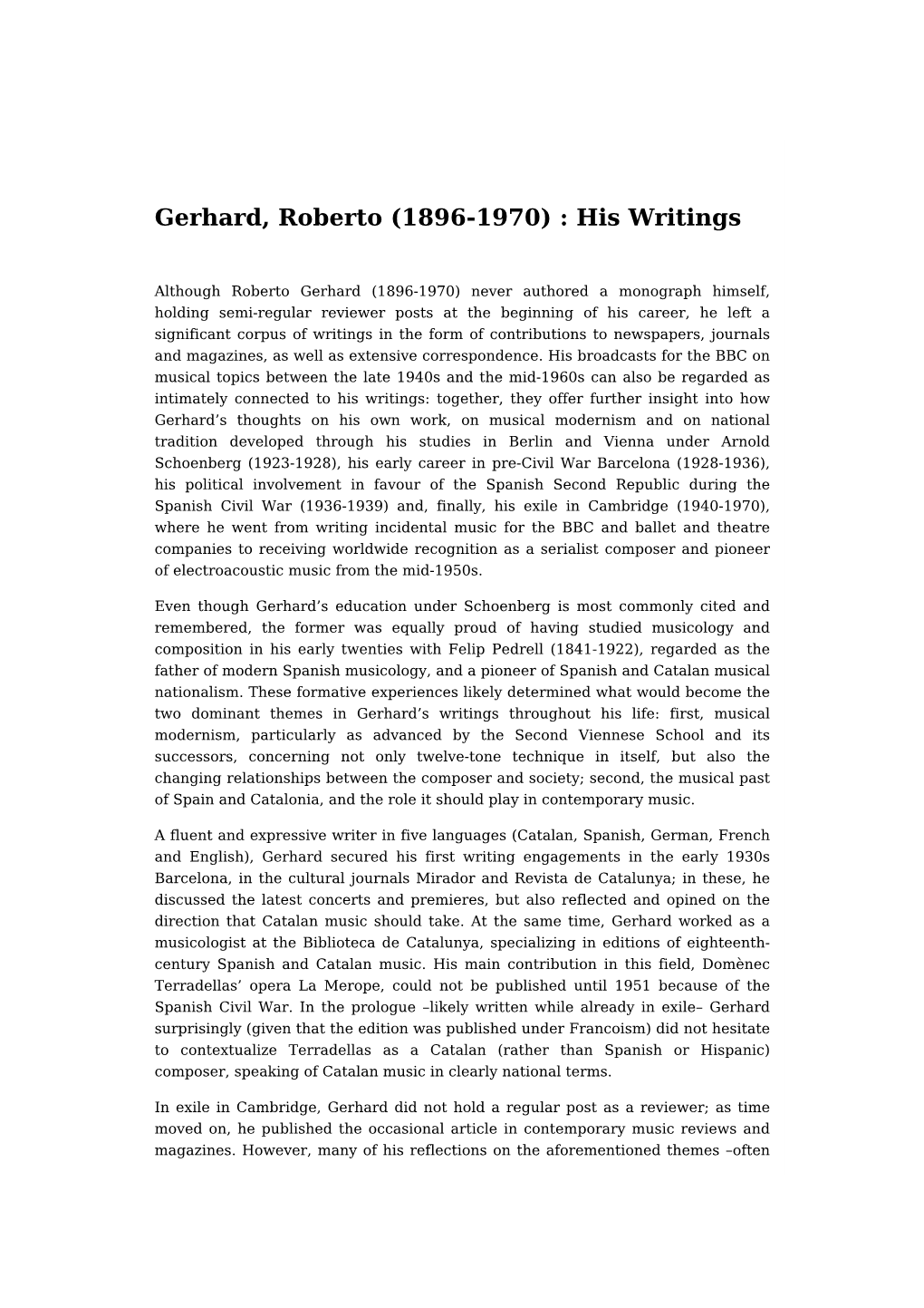 Gerhard, Roberto (1896-1970) : His Writings