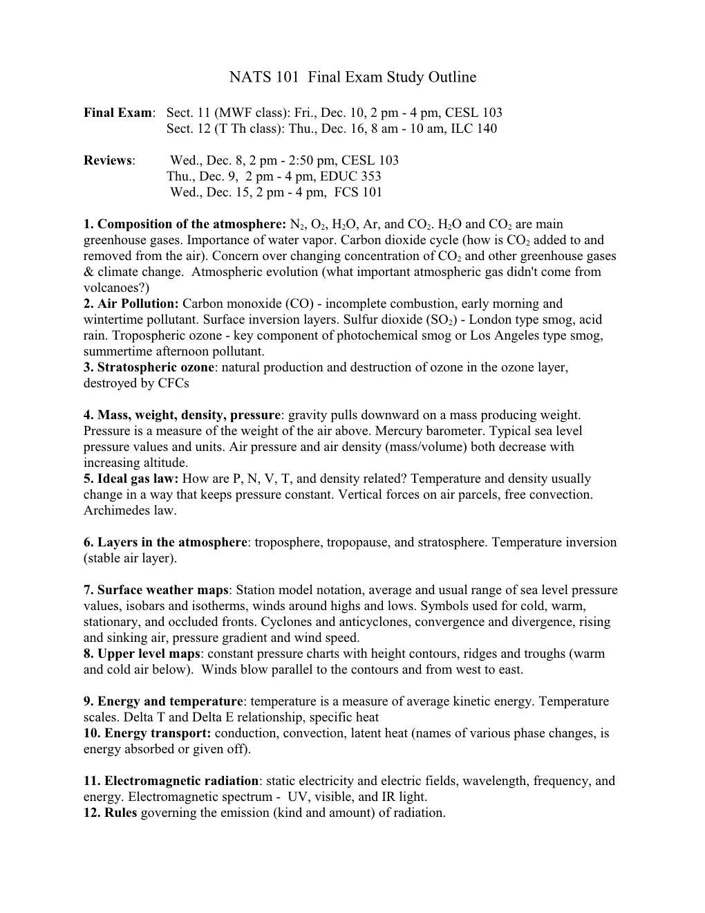 Final Exam Study Outline