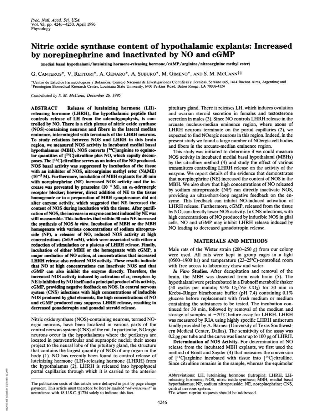 By Norepinephrine and Inactivated by NO and Cgmp (Medial Basal Hypothalami/Luteinizing Hormone-Releasing Hormone/Camp/Arginine/Nitroarginine Methyl Ester) G