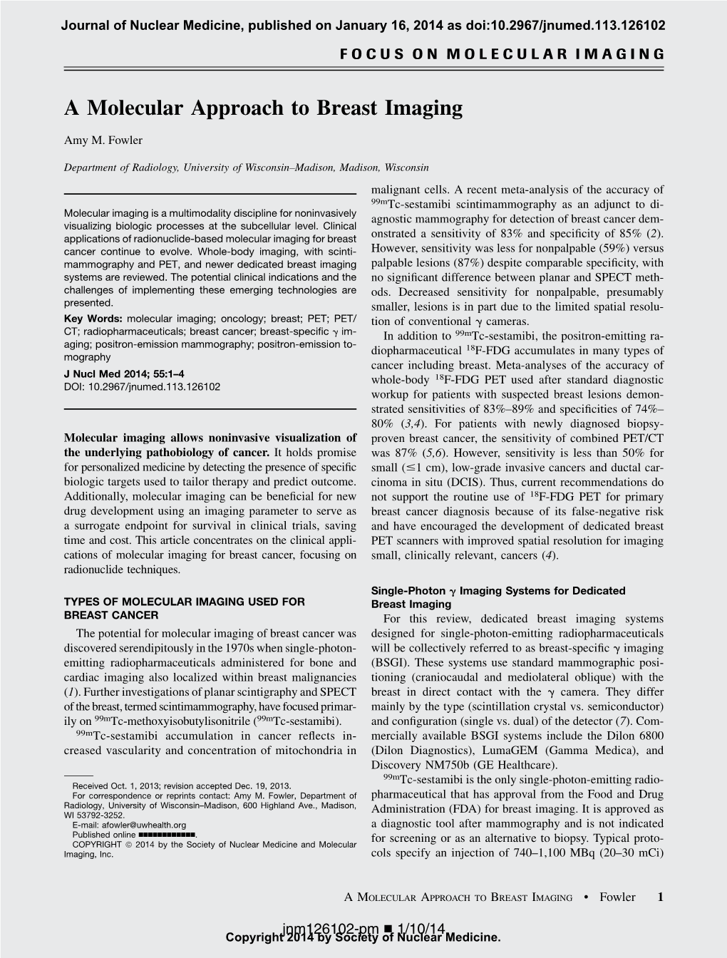 A Molecular Approach to Breast Imaging