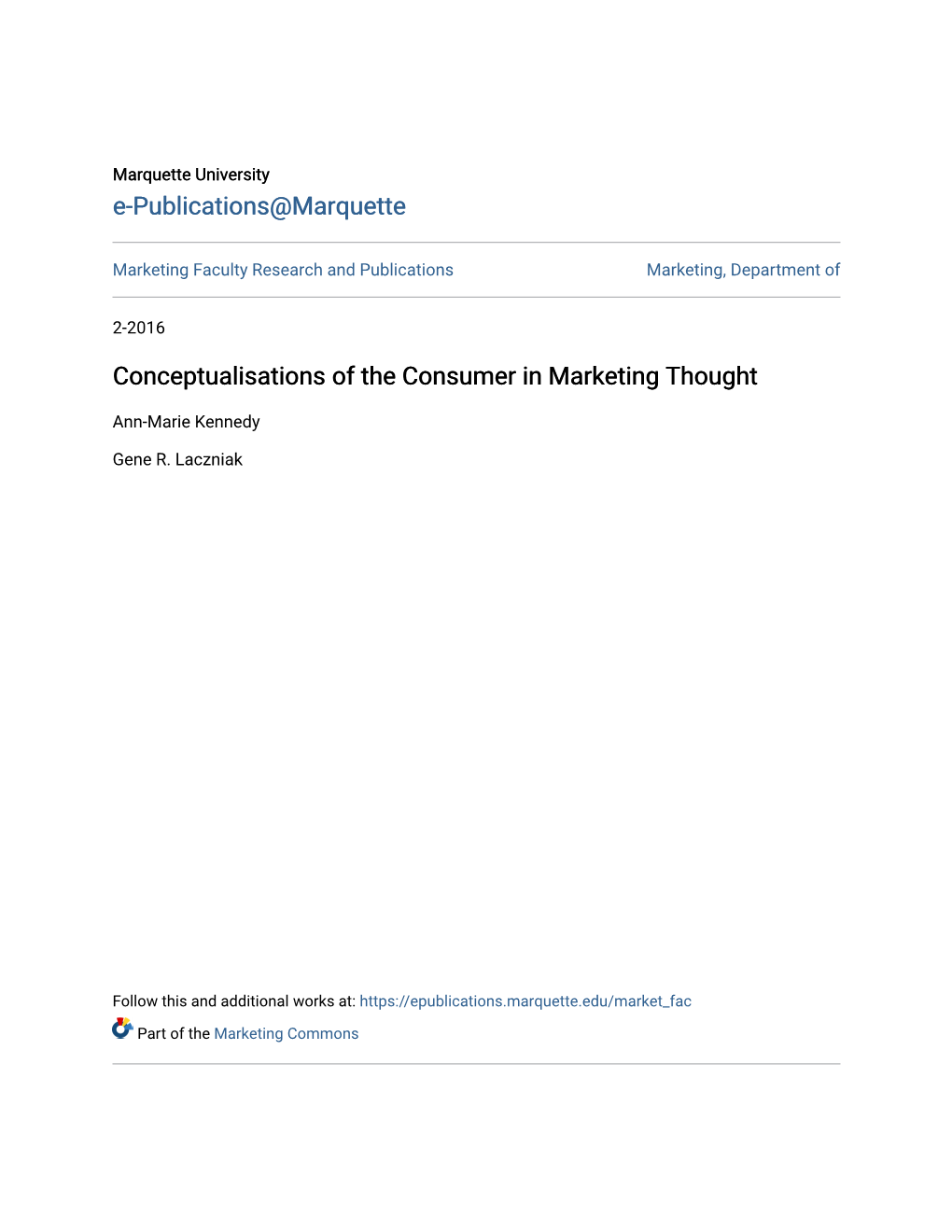 Conceptualisations of the Consumer in Marketing Thought