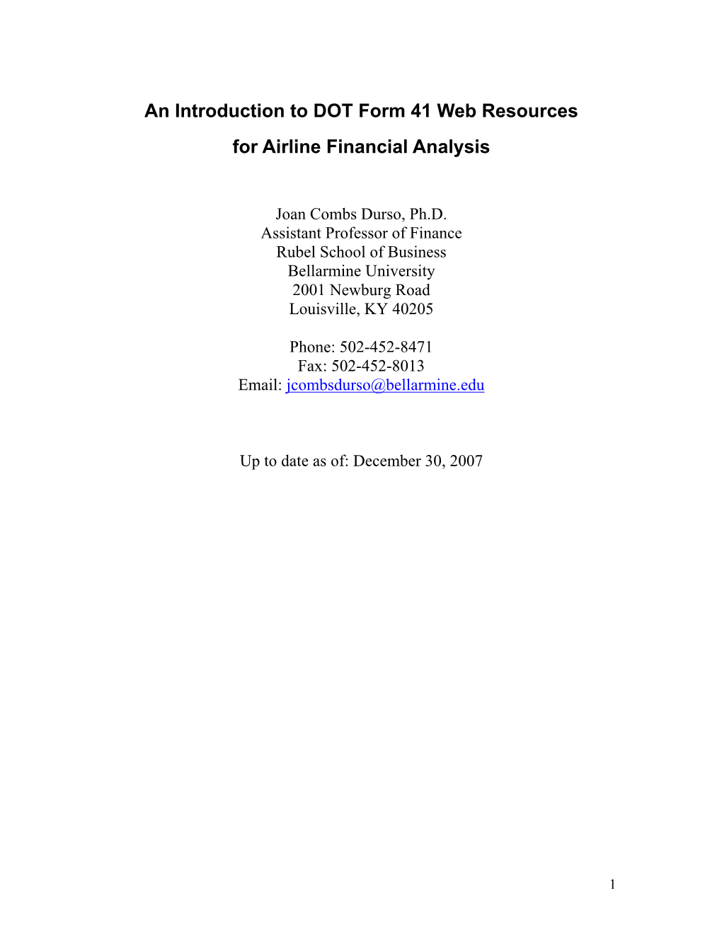 An Introduction to DOT Form 41 Web Resources for Airline Financial Analysis
