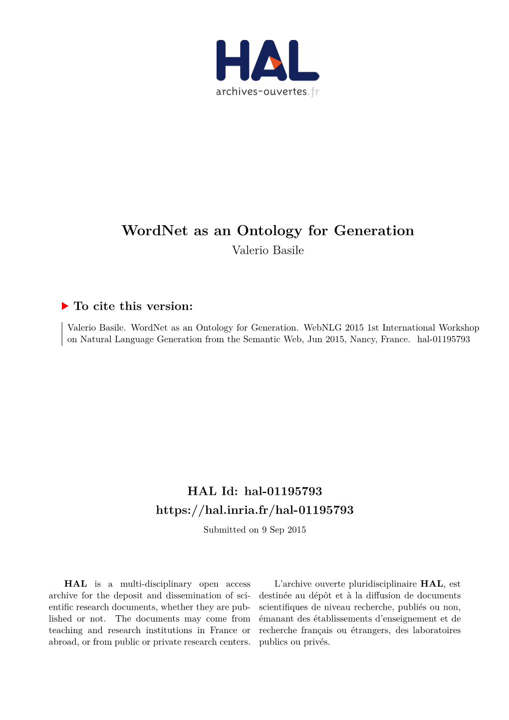 Wordnet As an Ontology for Generation Valerio Basile