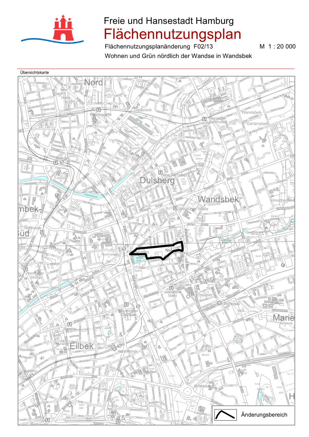 Flächennutzungsplan Flächennutzungsplanänderung F02/13 M 1 : 20 000 Wohnen Und Grün Nördlich Der Wandse in Wandsbek