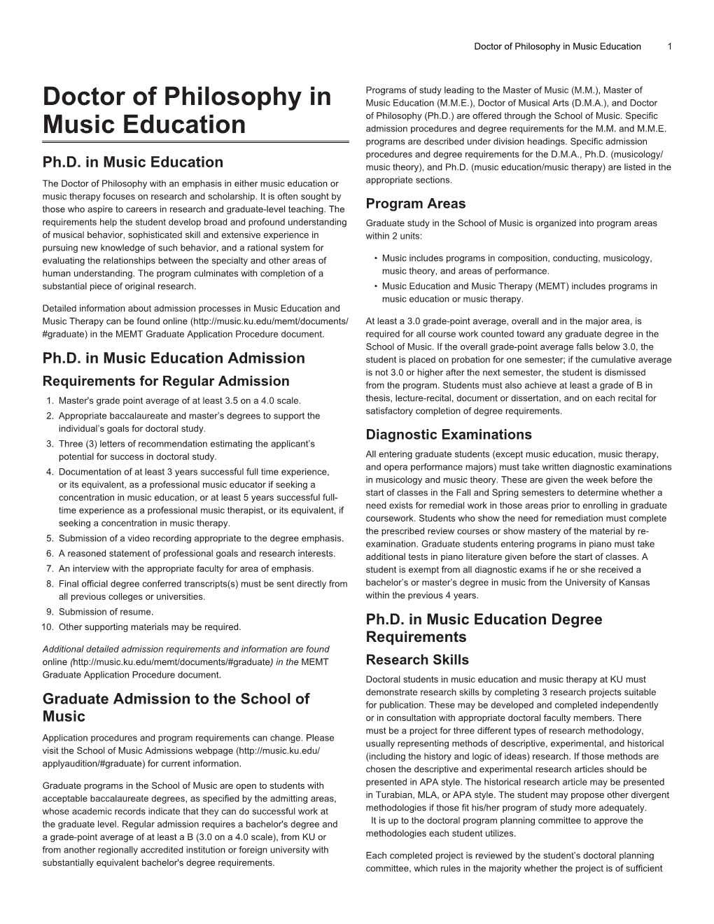 Doctor of Philosophy in Music Education 1