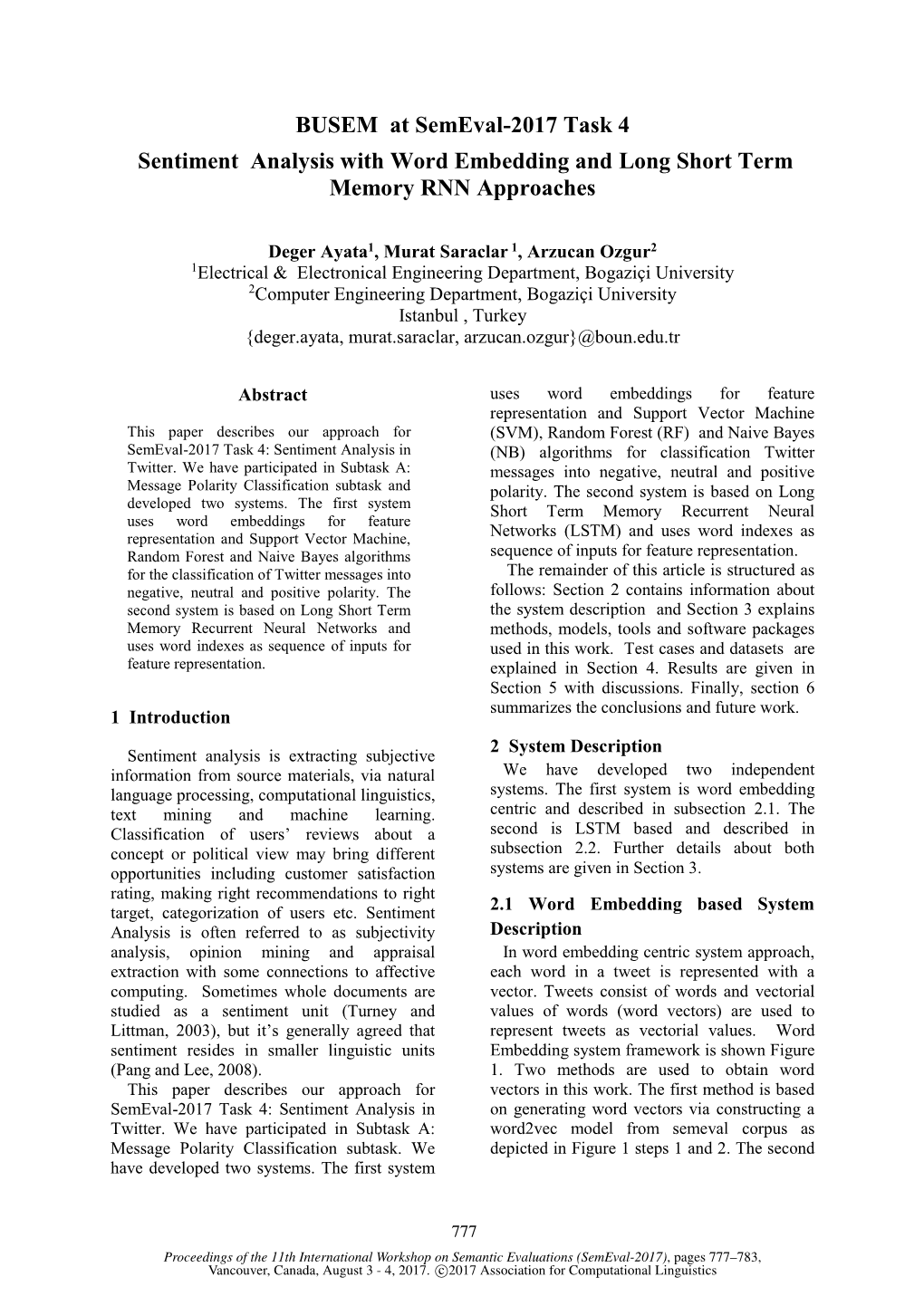 BUSEM at Semeval-2017 Task 4A Sentiment Analysis with Word