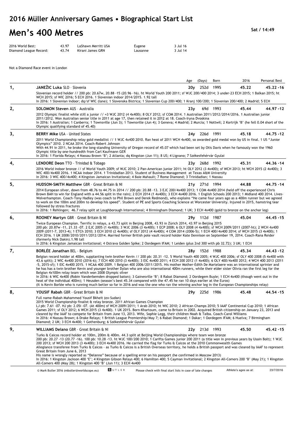 Men's 400 Metres