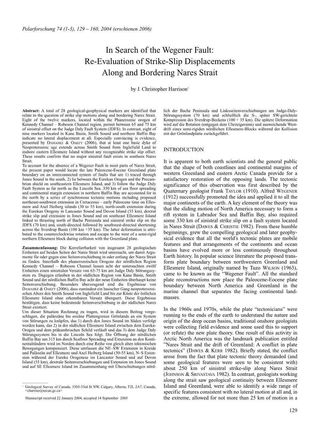 Re-Evaluation of Strike-Slip Displacements Along and Bordering Nares Strait