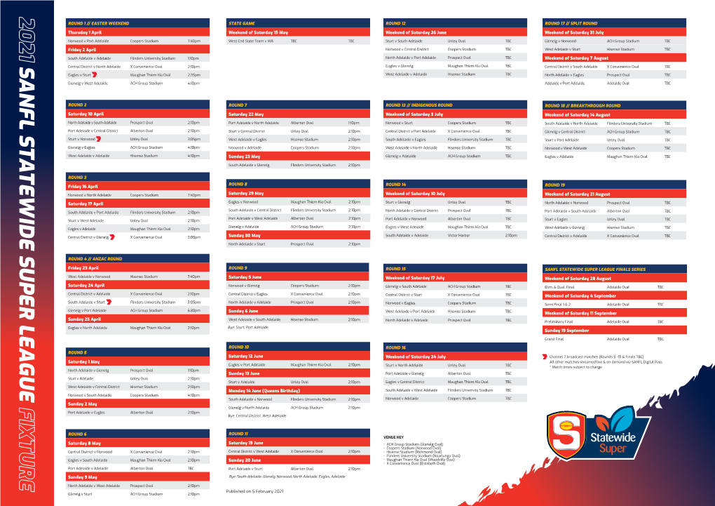 2021 Sanfl Sta T Ewide Super Lea Gue Fixture