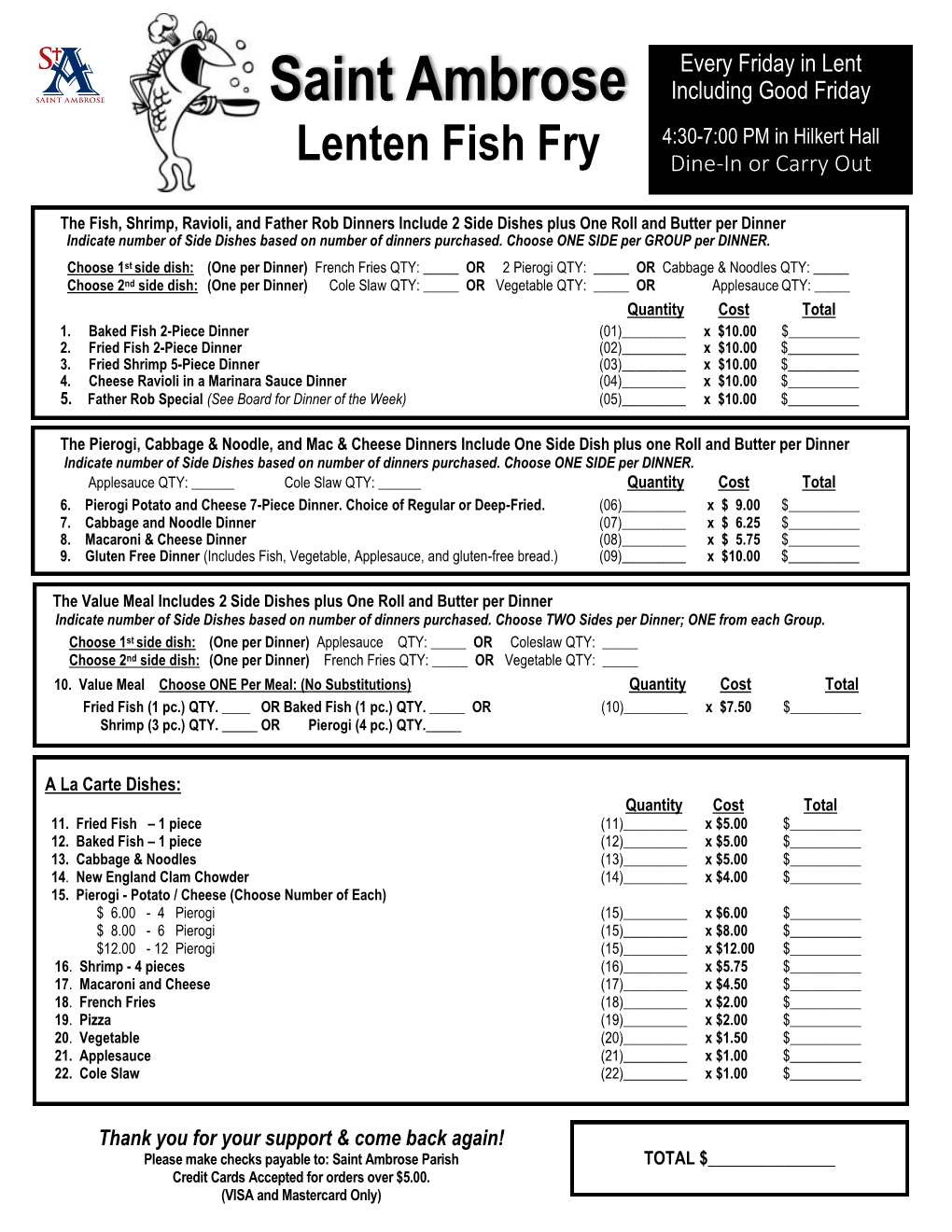 Lenten Fish Fry Dine-In Or Carry Out