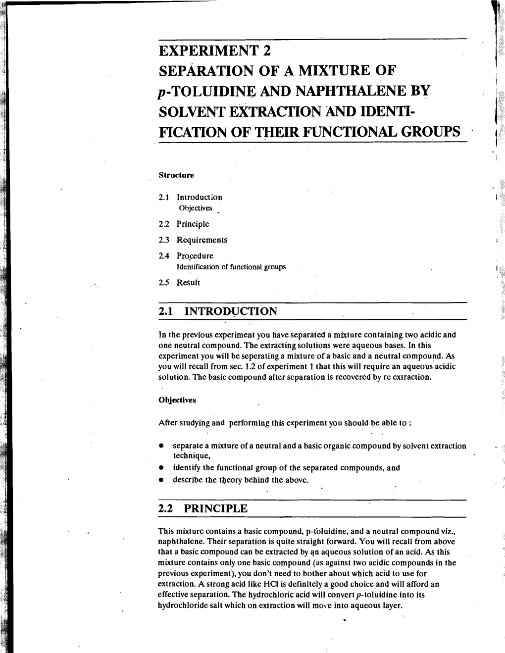 EXPERIMENT 2 SEPARATION of a MIXTURE of P-TOLUIDINE AND