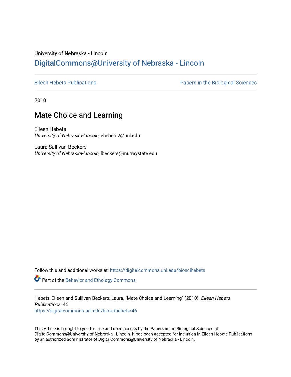 Mate Choice and Learning