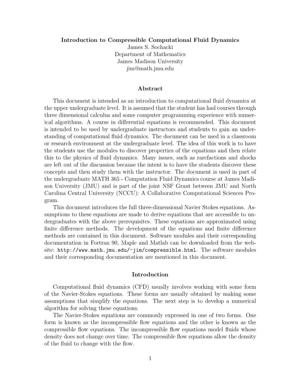 Introduction to Compressible Computational Fluid Dynamics James S