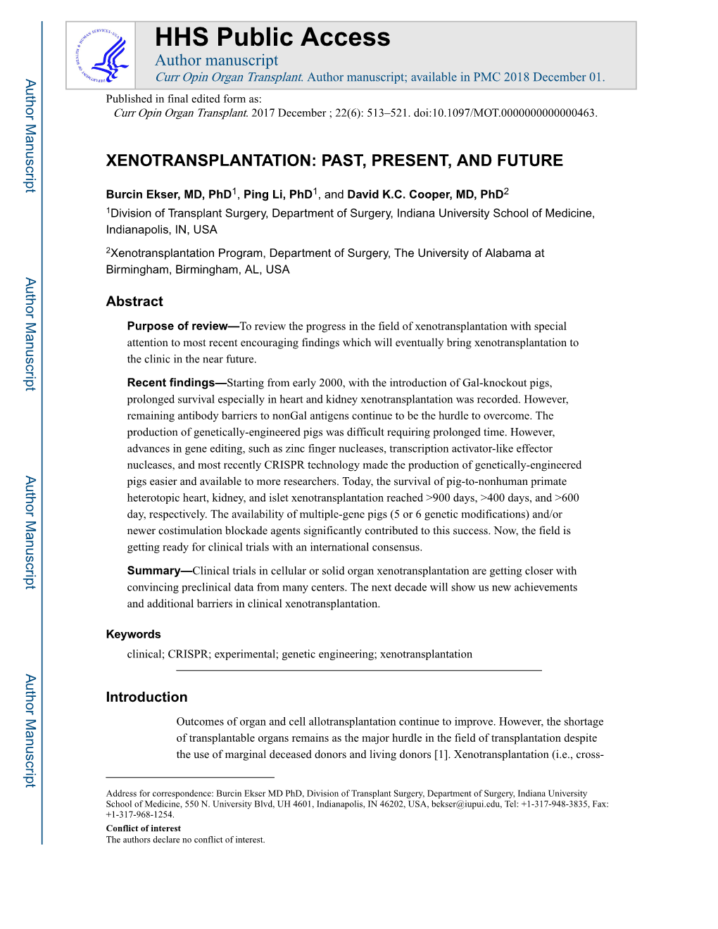 Xenotransplantation: Past, Present, and Future