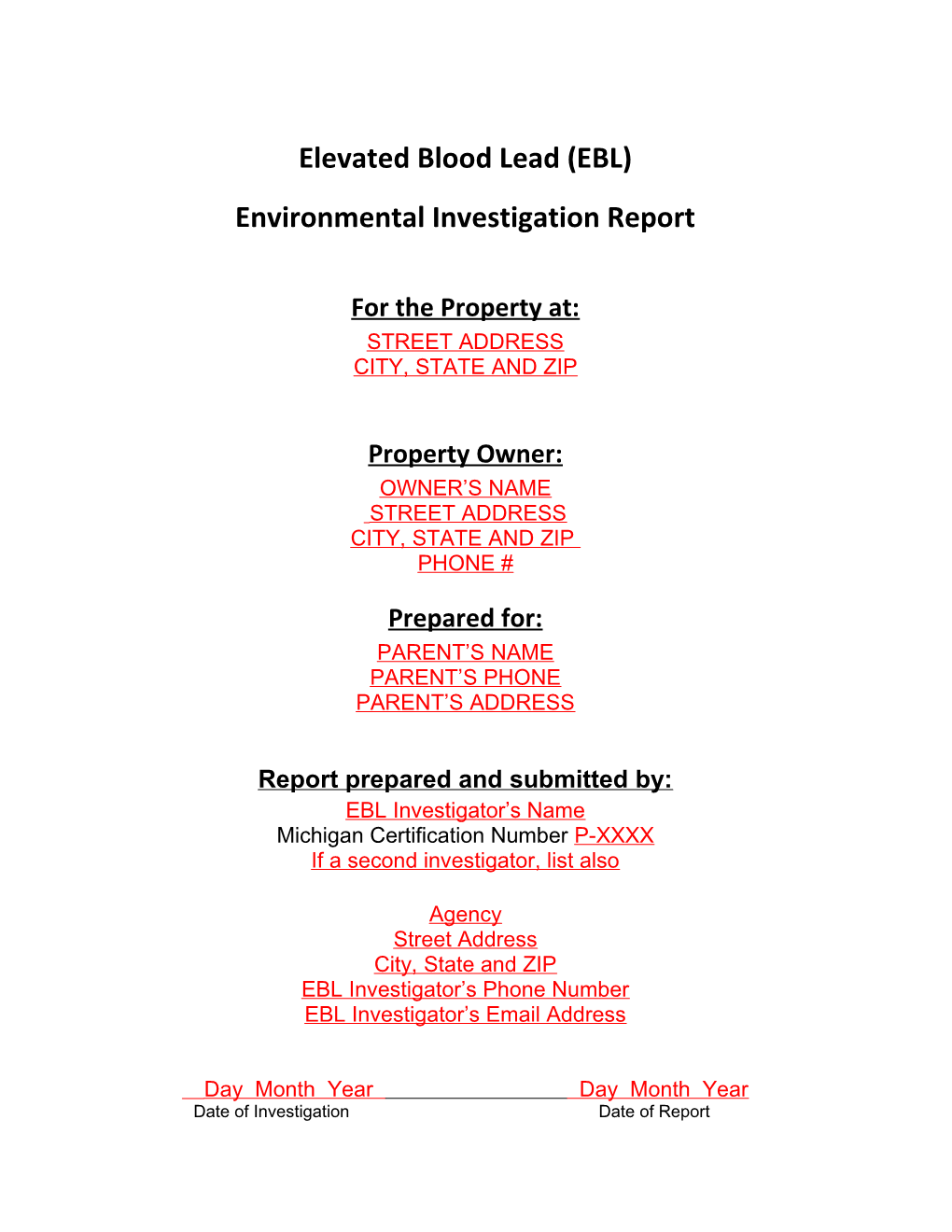 Elevated Blood Lead (EBL)