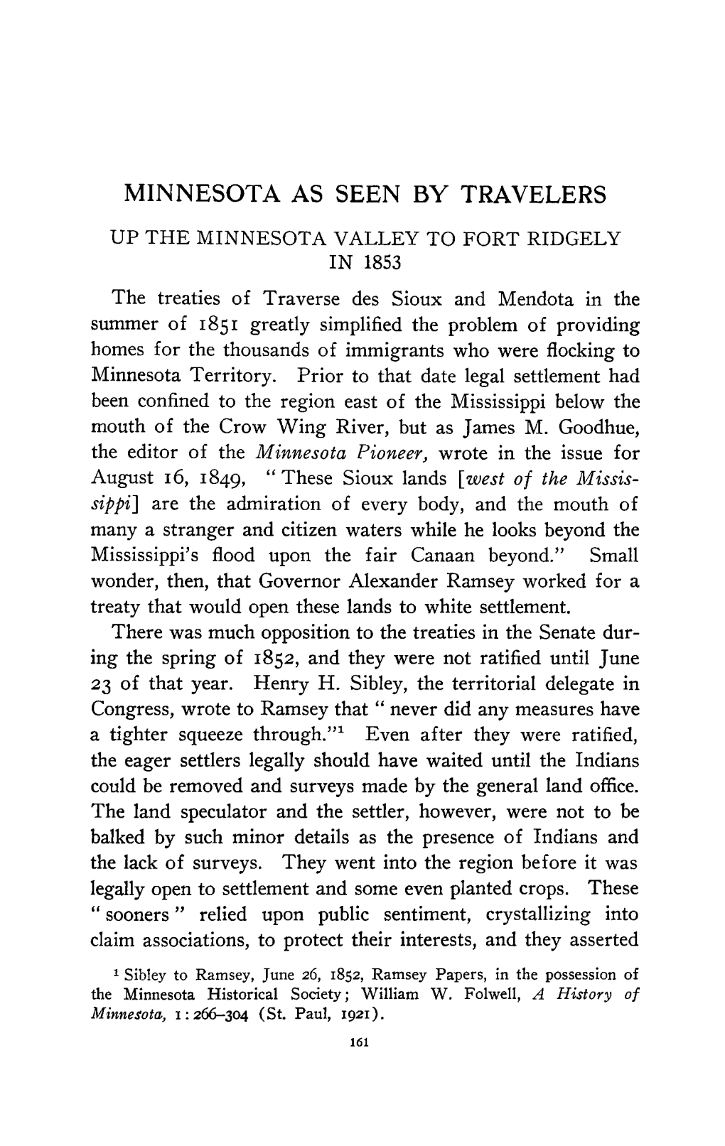 Up the Minnesota Valley to Fort Ridgely in 1853