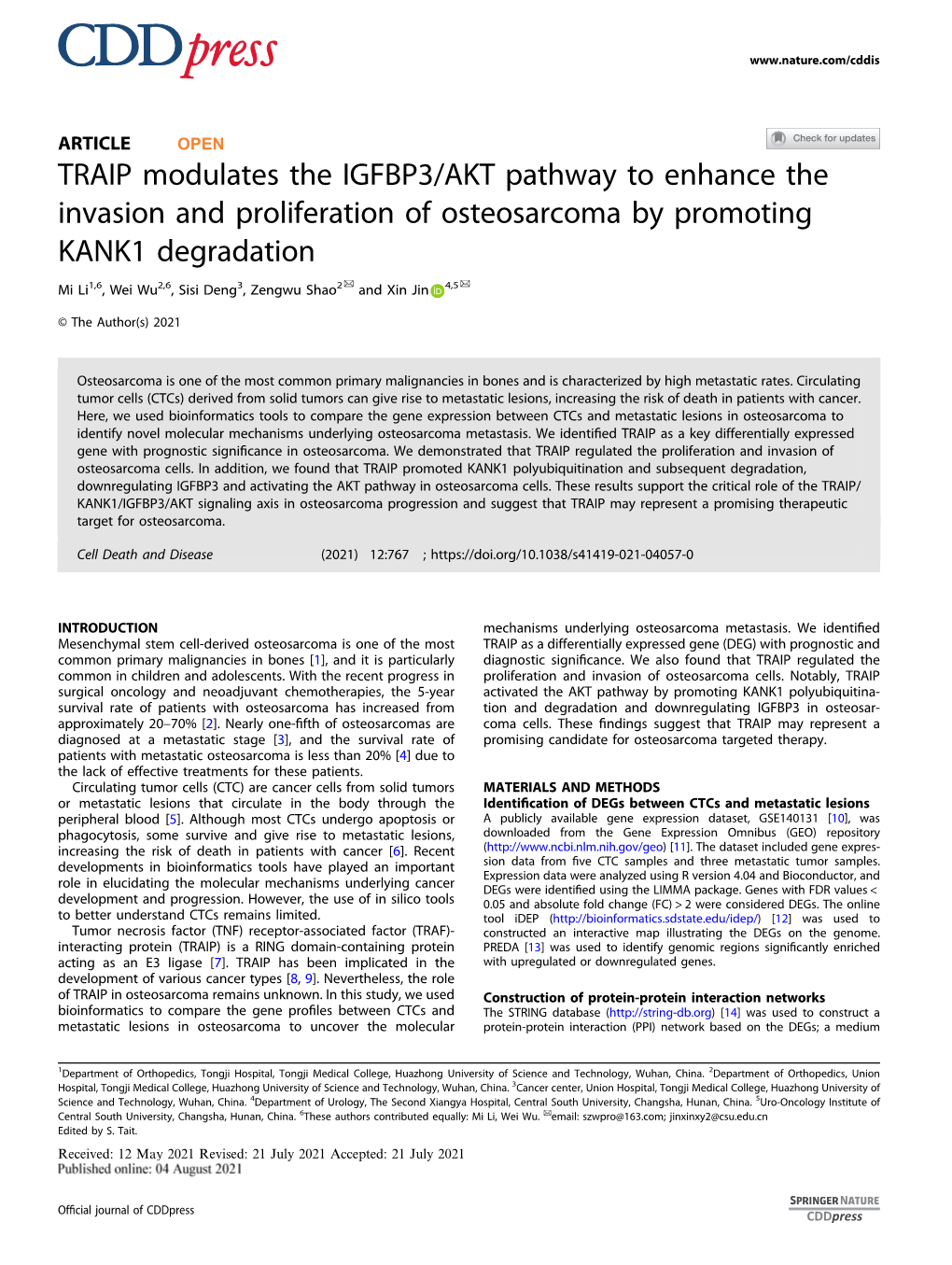 TRAIP Modulates the IGFBP3/AKT Pathway to Enhance the Invasion