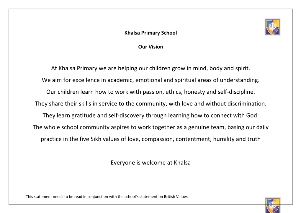 Ethos and Vision Statement