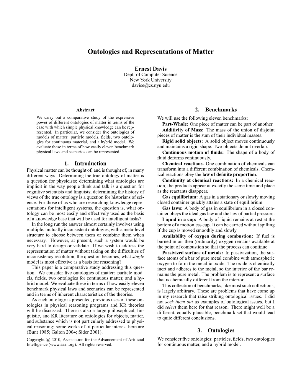 Ontologies and Representations of Matter