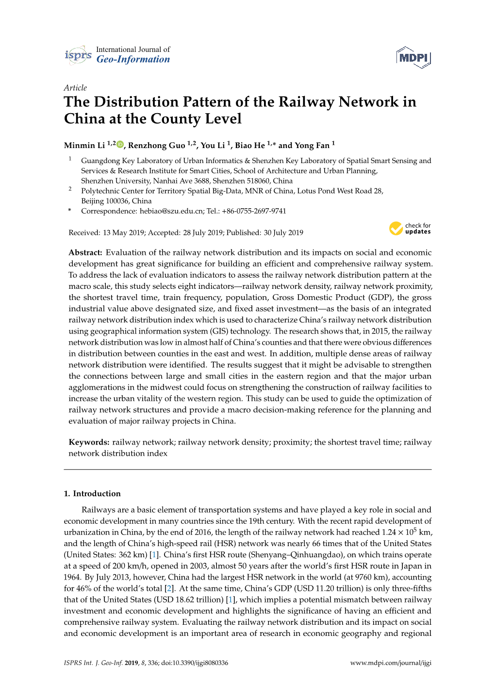 The Distribution Pattern of the Railway Network in China at the County Level