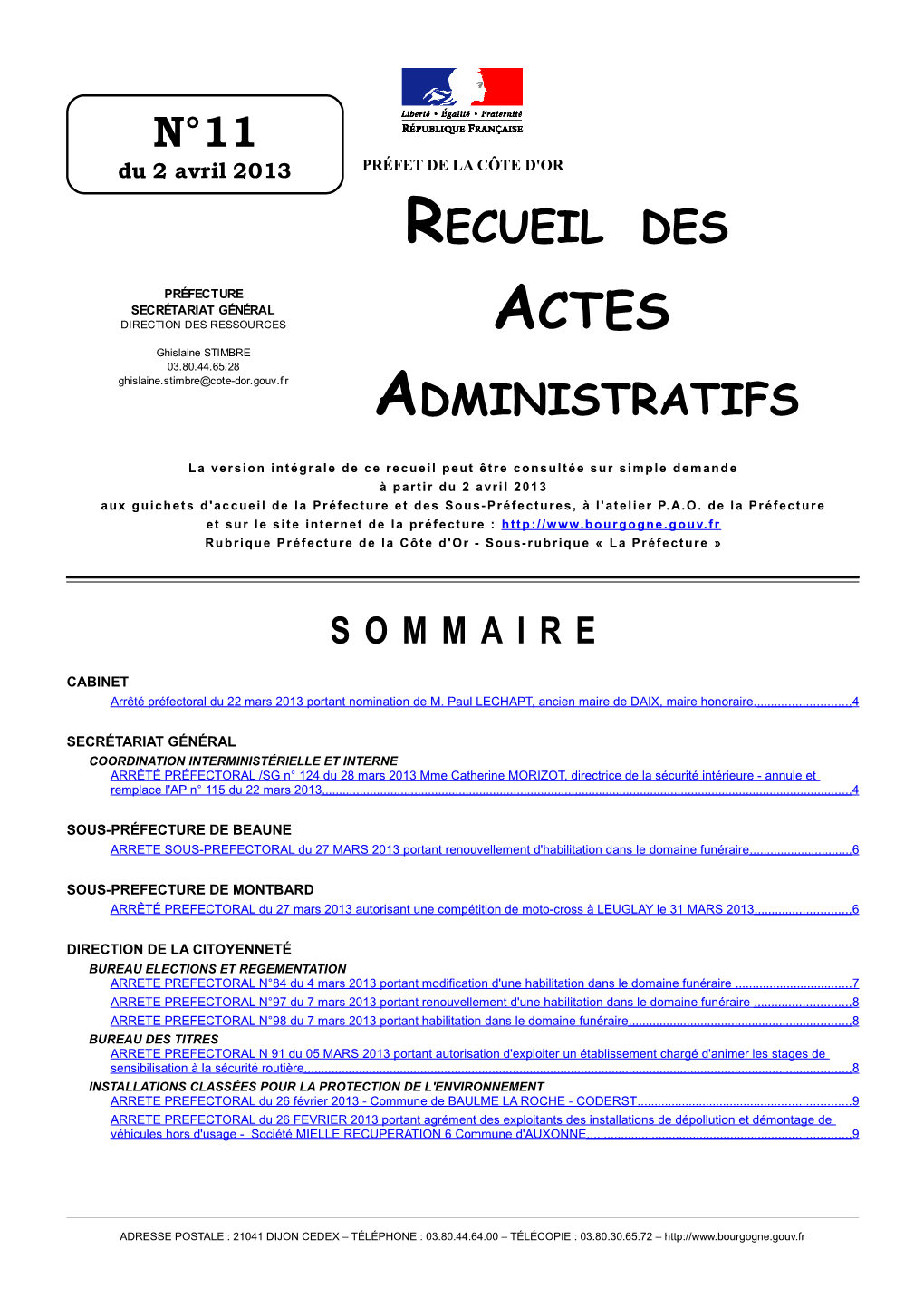 N°11 Recueil Des Administratifs