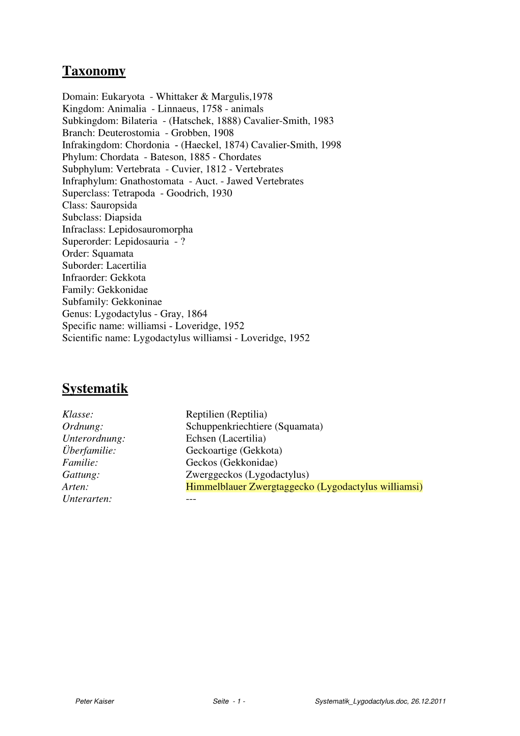 Taxonomy Systematik