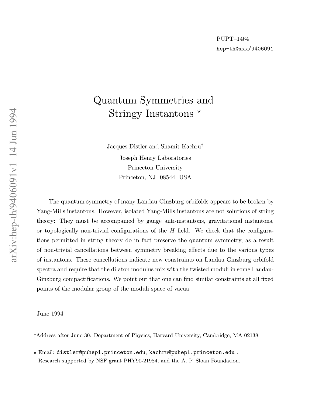 Quantum Symmetries and Stringy Instantons