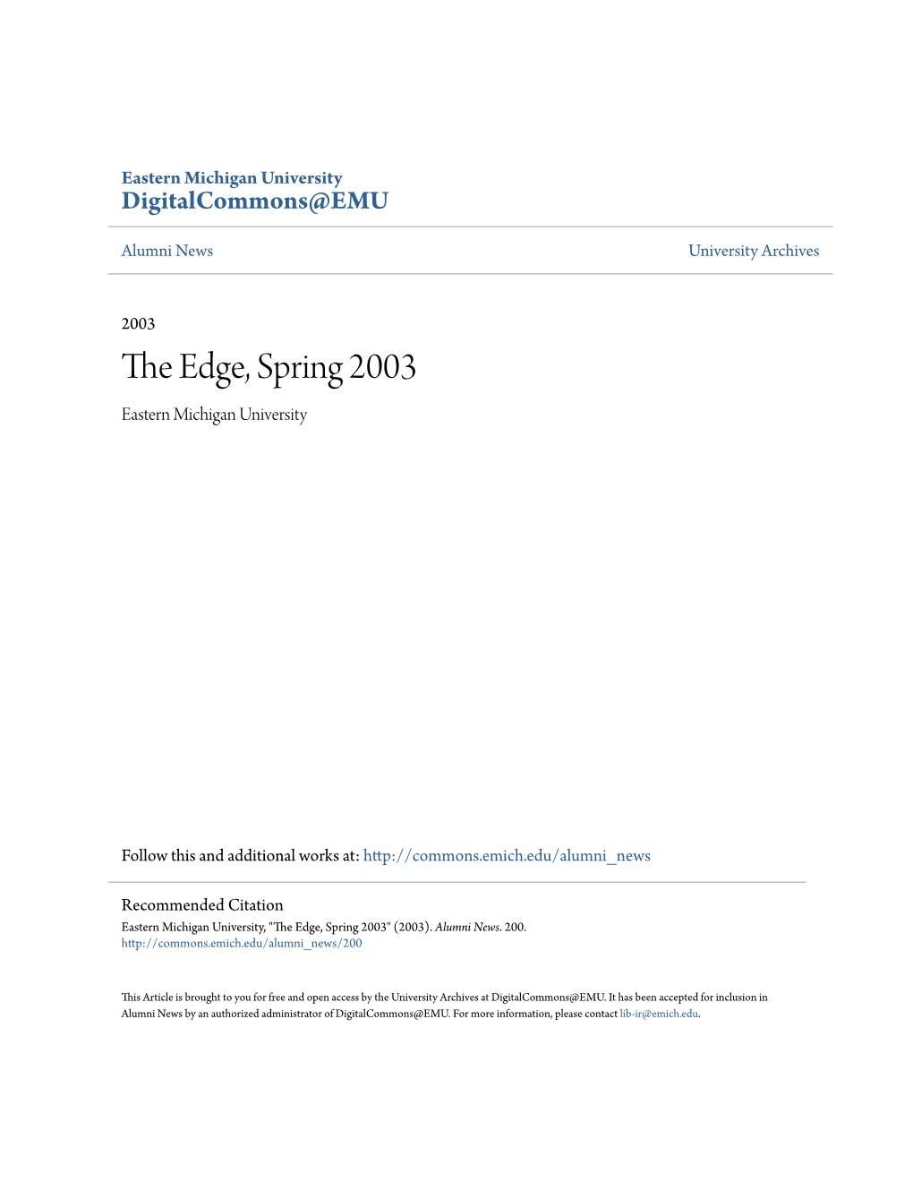 The Edge, Spring 2003