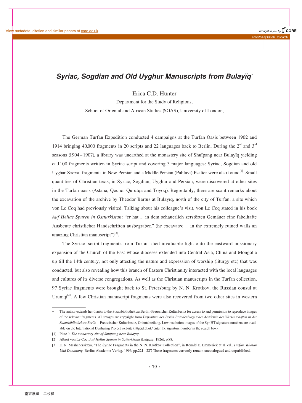 Syriac, Sogdian and Old Uyghur Manuscripts from Bulayïq*