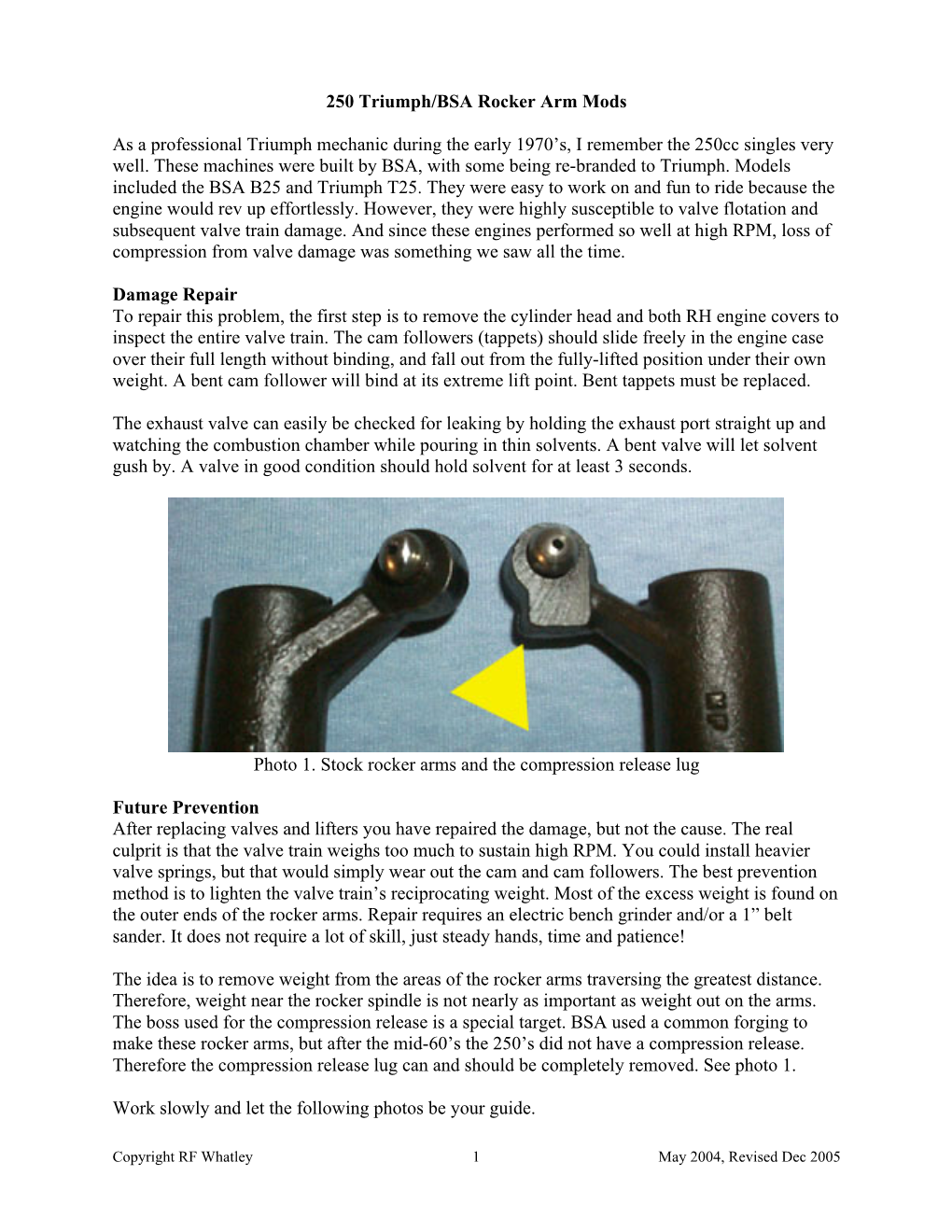 250 Triumph/BSA Rocker Arm Mods As a Professional Triumph