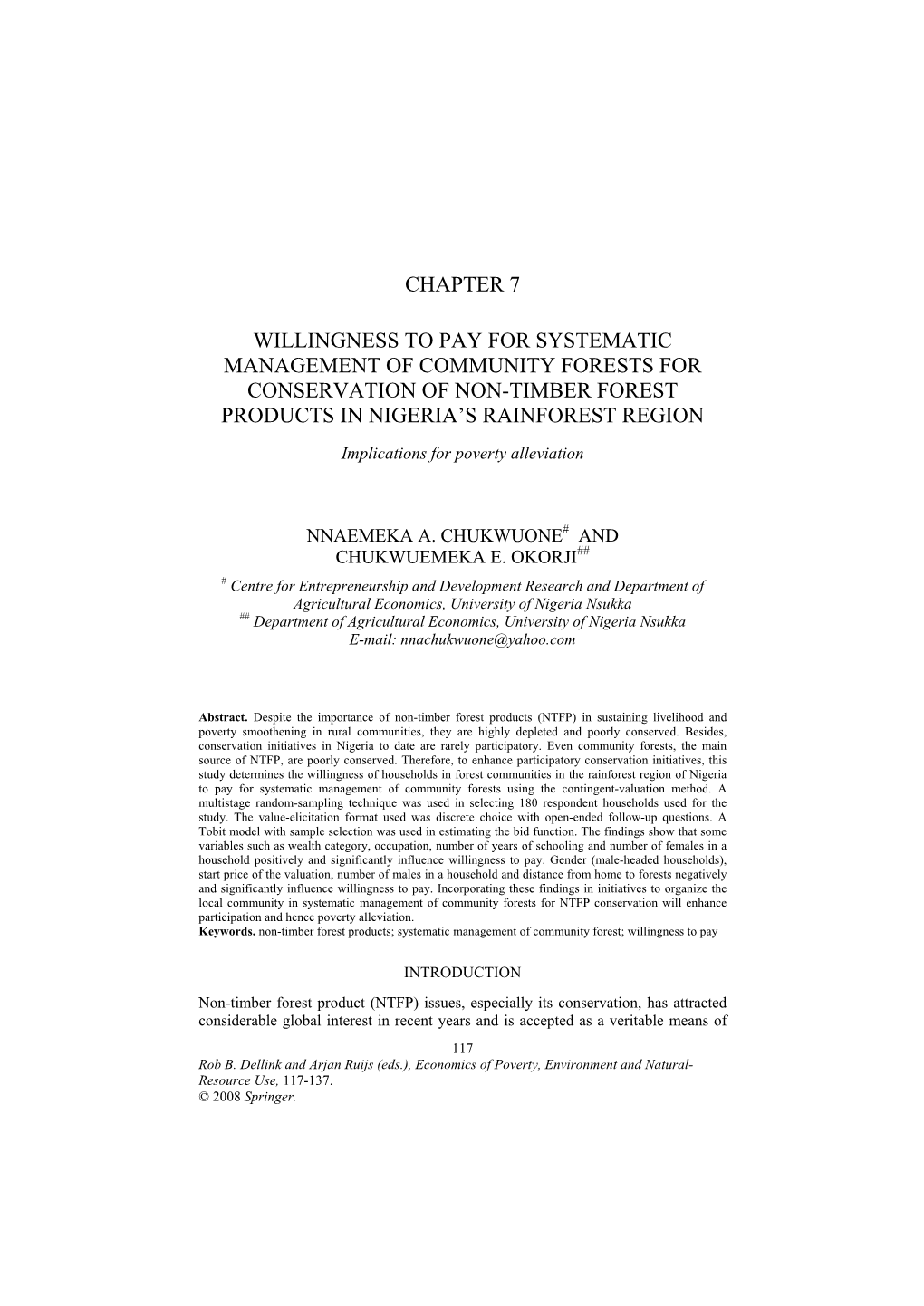 7. Willingness to Pay for Systematic Management of Community Forests for Conservation of Non-Timber Forest