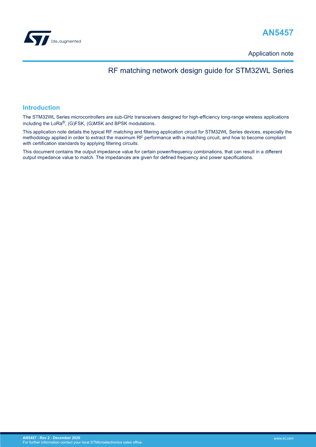 RF Matching Network Design Guide for STM32WL Series