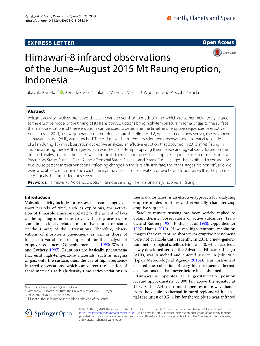 Himawari-8 Infrared Observations of the June–August 2015 Mt Raung